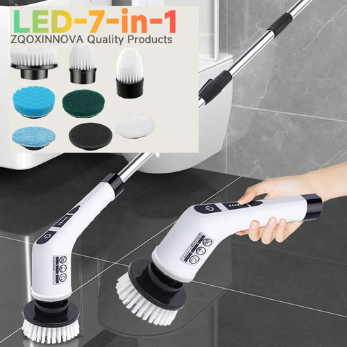Cepillo de limpieza eléctrica, depurador giratorio 7 en 1, herramienta de limpieza para cocina/baño/sala de estar, cepillos de pelo para el hogar - Color: LED-7-in-1
